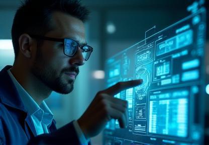 Engineer analyzing wireless signal strength with digital tools